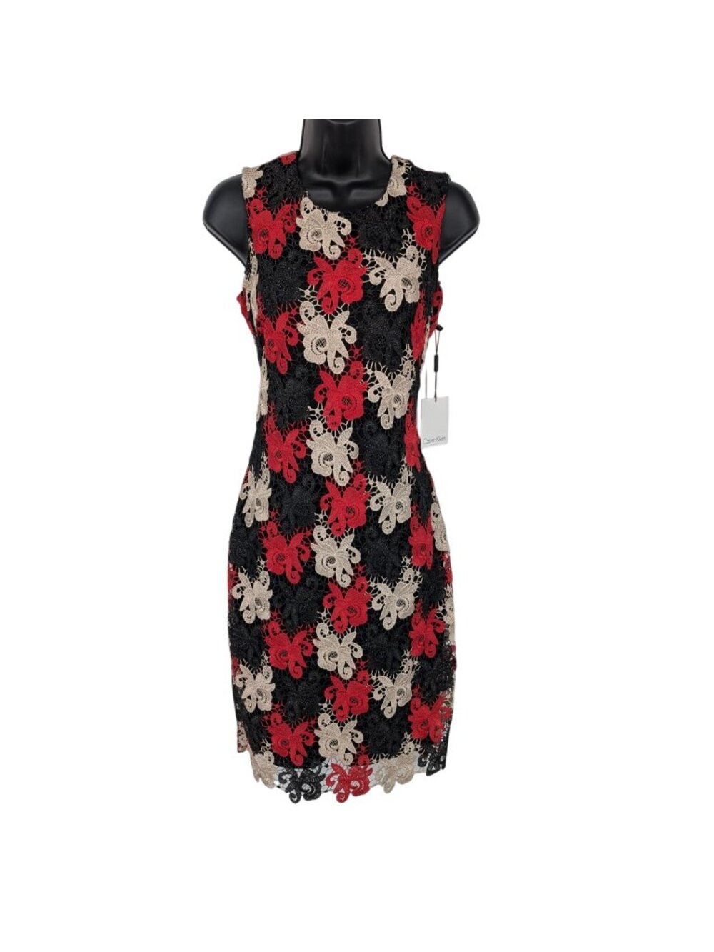 Calvin Klein Sheath Dress Floral Lace Overlay Cocktail Evening Romantic Chic 4
